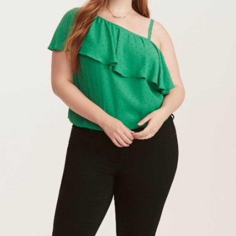 NWOT Torrid Green Georgette One Shoulder Top